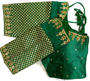 Elegant Green Banglori Silk Embroidered Blouses Classic Fashion for Women