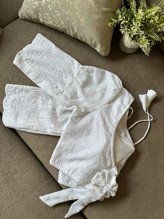 White Pure Cotton hakoba Embroidery Readymade Designer Saree Blouse