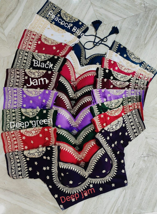 Floral Embroidery Pattern Ready Made Designer Saree Blouse