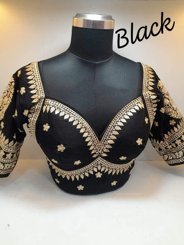 Black Floral Embroidery Pattern Readymade Designer Saree Blouse