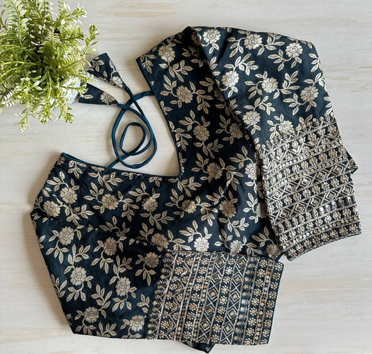 Blue Brocade Embroidery Pattern Readymade Designer Saree Blouse