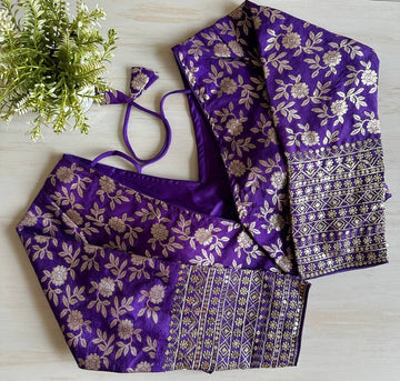 Purple Brocade Embroidery Pattern Ready Made Designer Saree Blouse