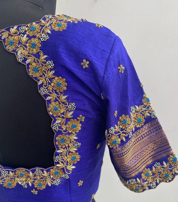 Stone Studded Gold Work Kardana n Zardosi Net Hands Work Blouse