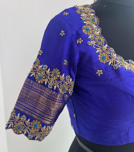 Stone Studded Gold Work Kardana n Zardosi Net Hands Work Blouse