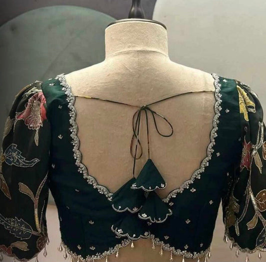 Stone Studded Gold Work Kardana n Zardosi Net Hands Work Blouse