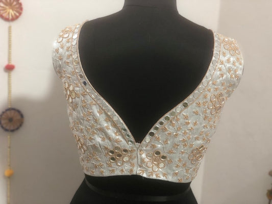 Stone Studded Gold Work Kardana n Zardosi Net Hands Work Blouse