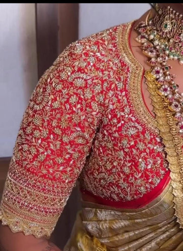 Bridal Gold Jardosi and Maggam Mail Work Blouse Ready to Wear any Size Possible