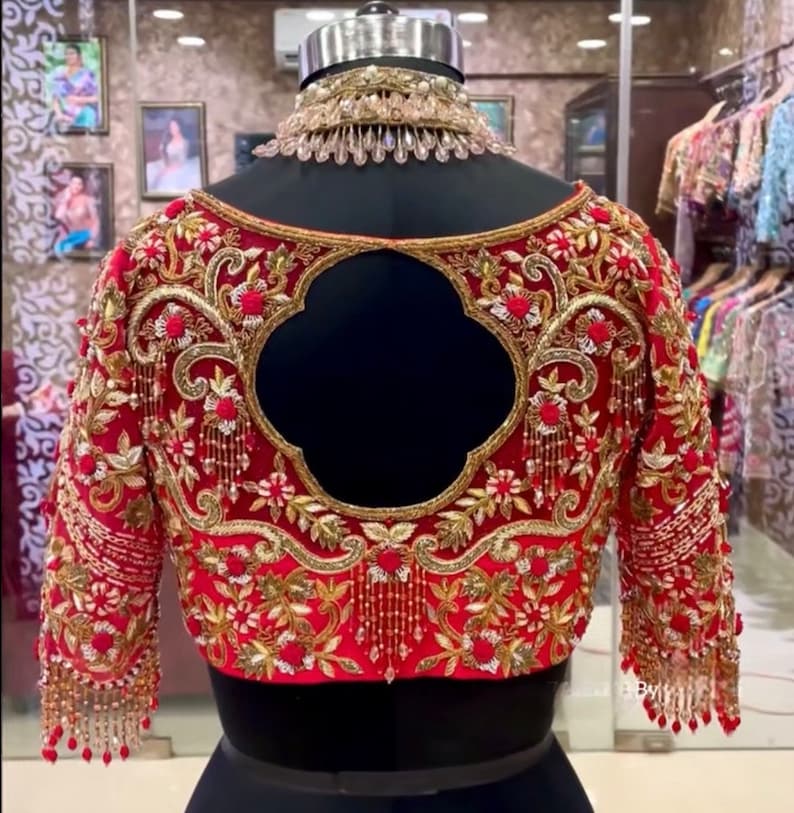 Stone Studded Gold Work Kardana n Zardosi Net Hands Work Blouse