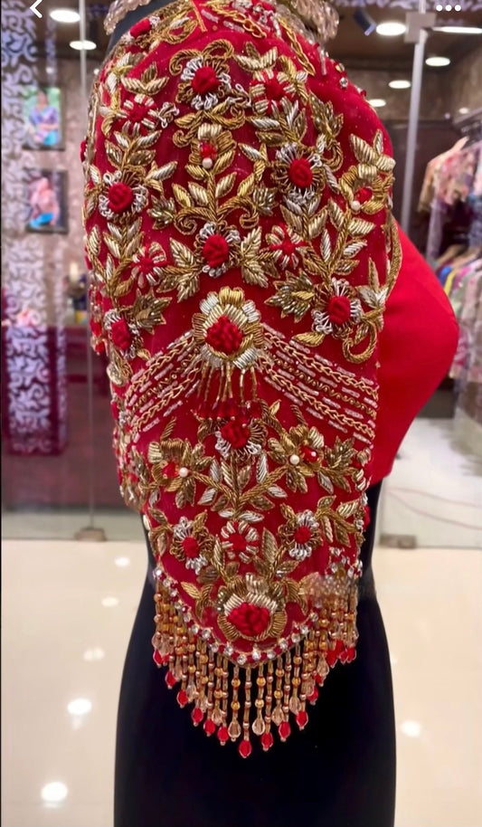 Stone Studded Gold Work Kardana n Zardosi Net Hands Work Blouse