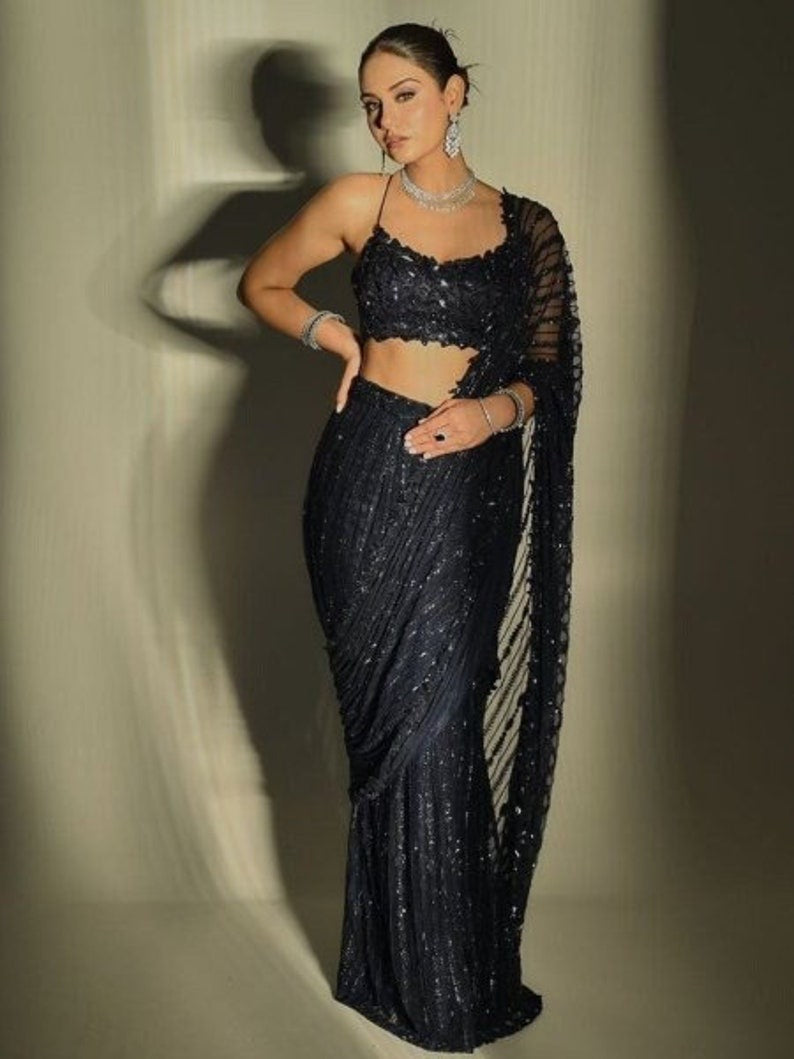 Embroidered Sequins Cut Work Saree