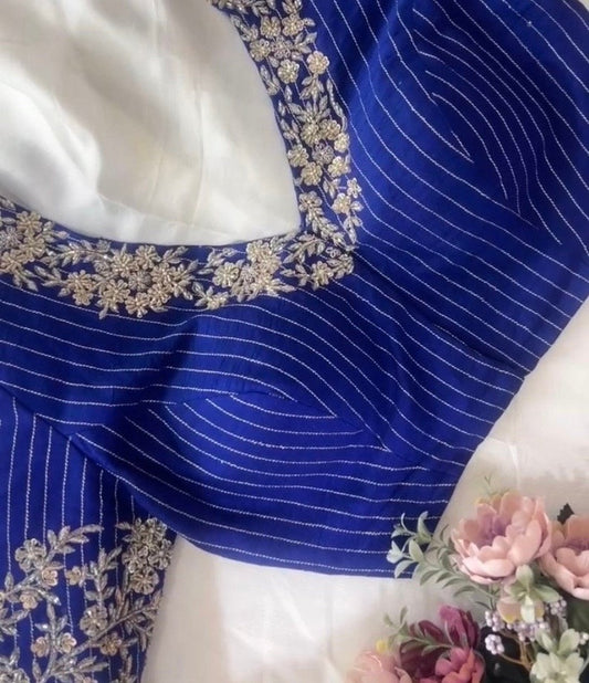 Pure Silk Blue Hand Embroidery Blouse