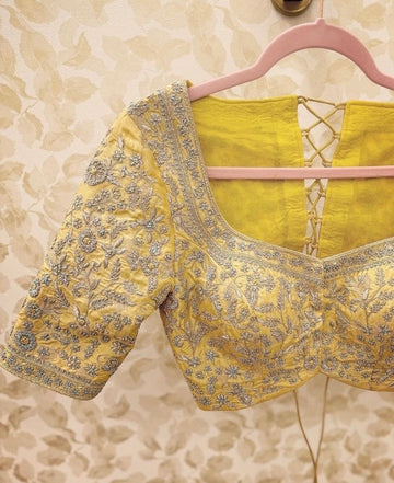 yellow hand embroidered blouse
