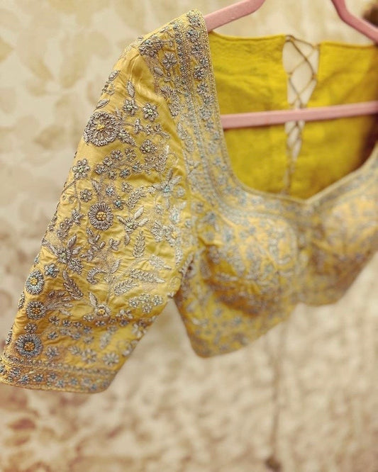 yellow hand embroidered blouse