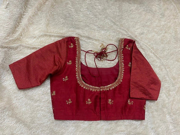 Pure Silk Red Hand Embroidery Blouse