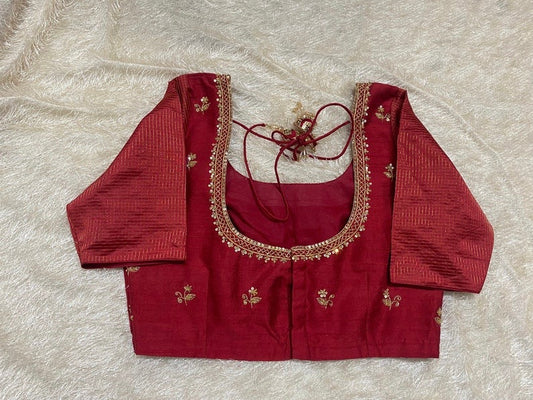 Pure Silk Red Hand Embroidery Blouse