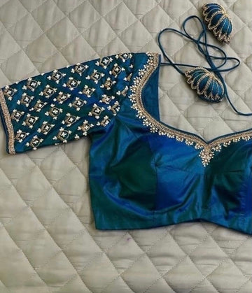 Turquoise Blue Embroidered Blouse