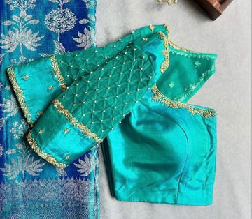 Turquoise Green Embroidered Blouse