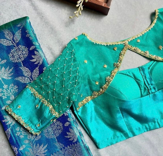 Turquoise Green Embroidered Blouse