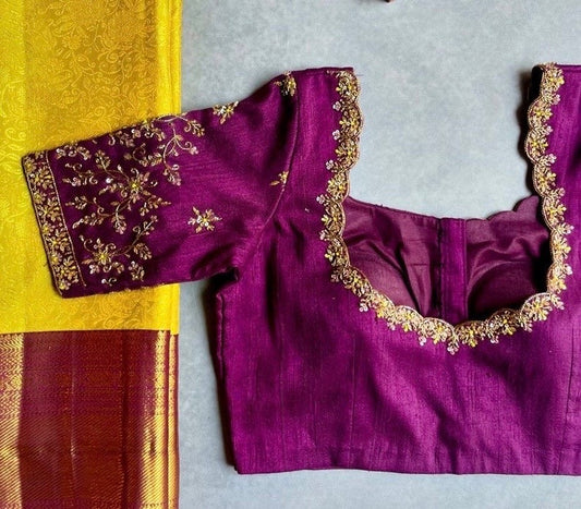 Wedding Blouse Maroon Colour Hand Embroidered
