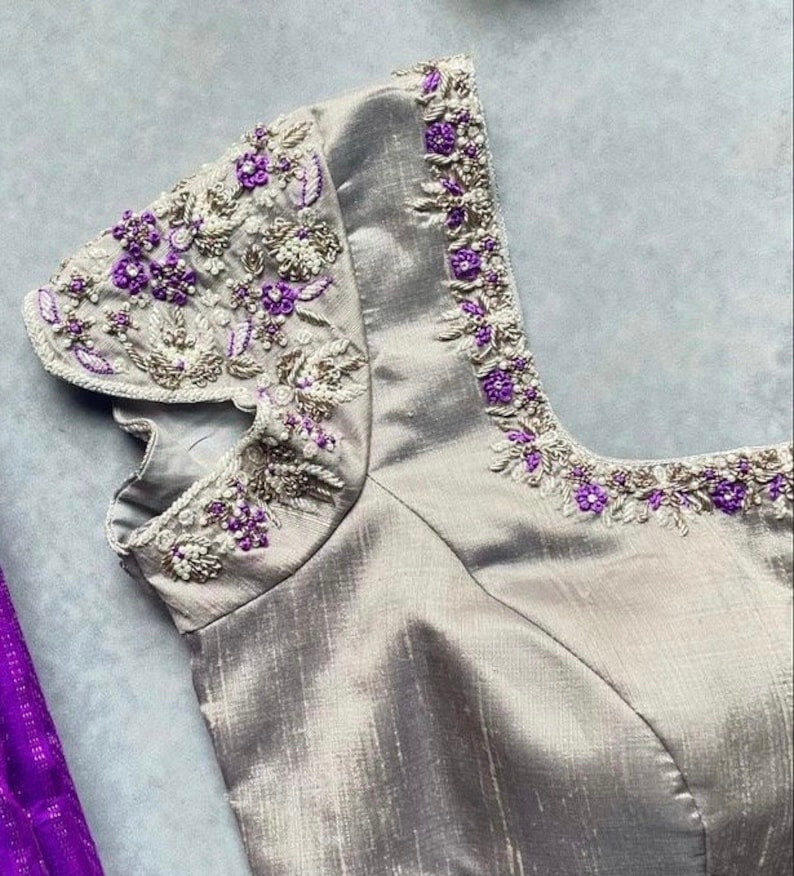 Silver Raw Silk Ready Made Blouse