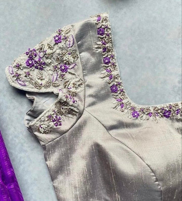 Silver Raw Silk Ready Made Blouse