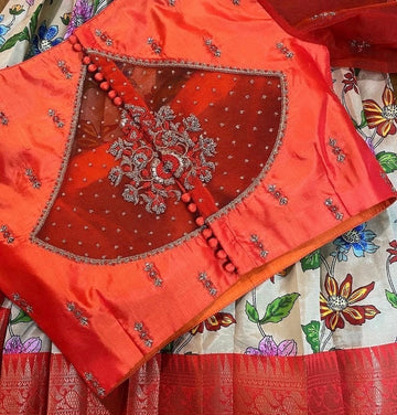 Pure Silk Orange Hand Embroidery Blouse