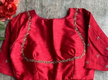 Red Hand Embroidered Modern Blouse