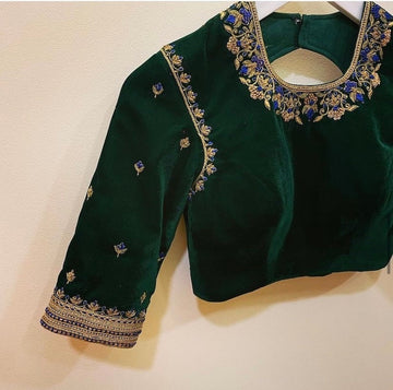 Green Velvet Ready Made Blouse