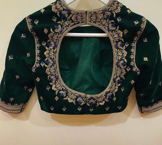 Green Velvet Ready Made Blouse