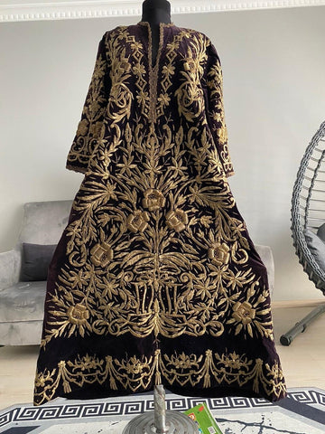 Antique Ottoman Sirma Bindalli Uc Etek Fashion Velvet Gold Sırma Interior Home Style Traditional Turkish Wedding Dress Vintage Sirma