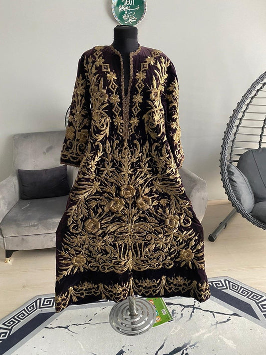 Antique Ottoman Sirma Bindalli Uc Etek Fashion Velvet Gold Sırma Interior Home Style Traditional Turkish Wedding Dress Vintage Sirma