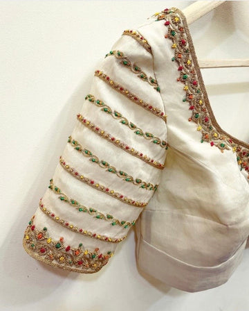 Cream Ready Made Zardosi Blouse