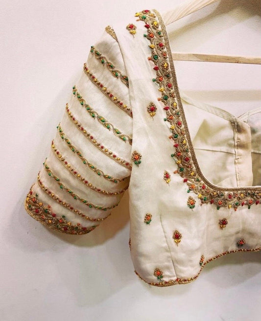 Cream Ready Made Zardosi Blouse