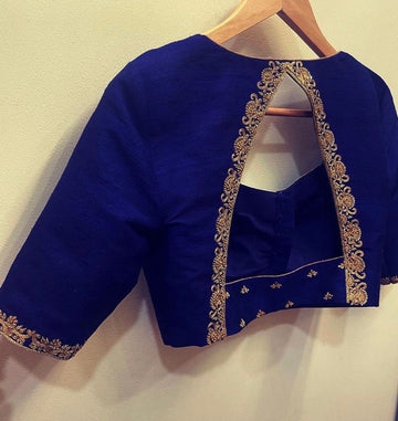 Navy Blue Silk Hand Embroidered Blouse