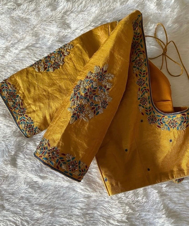 Mustard Yellow Maggam Blouse
