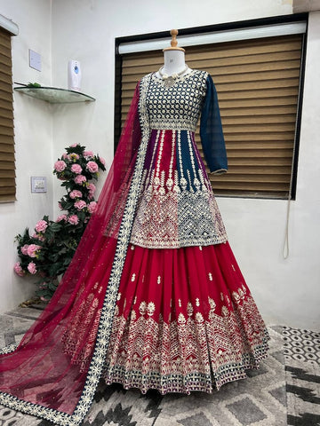 Outstanding Multi Colour Diamond Hand Work Top with Lehenga