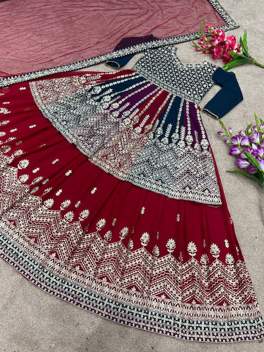Outstanding Multi Colour Diamond Hand Work Top with Lehenga