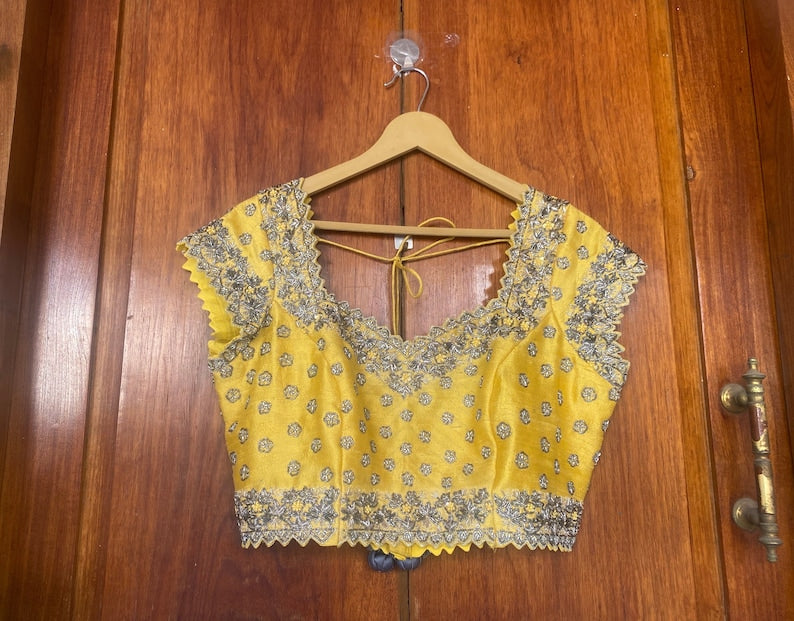 yellow hand embroidered blouse