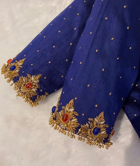 Pure Silk Blue Hand Embroidery Blouse