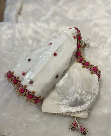 Pure White Velvet Hand Embroidery Blouse