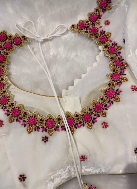 Pure White Velvet Hand Embroidery Blouse