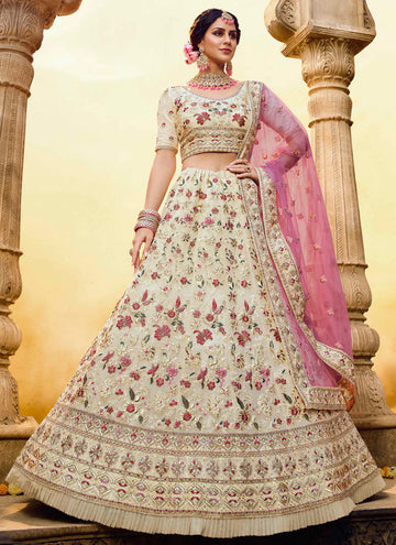 Off White Georgette Wedding Lehenga Choli with Dupatta
