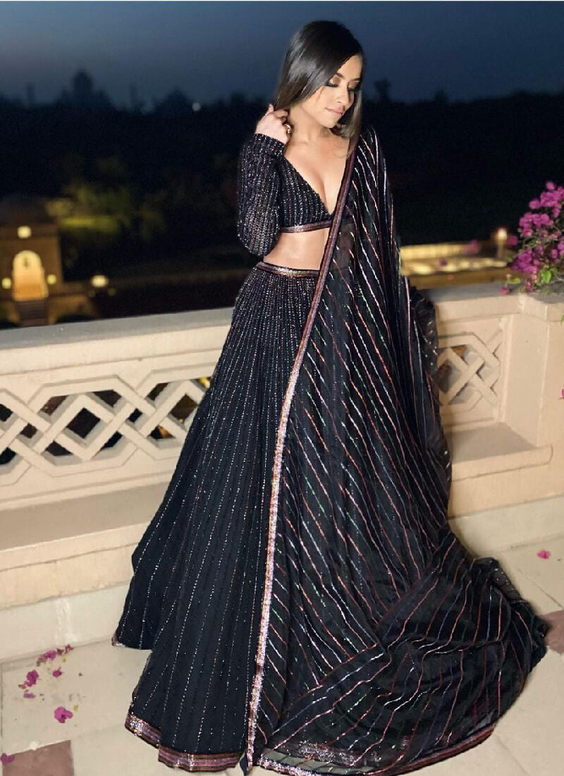 Black Multi Sequins Georgette Party Wear Lehenga Choli