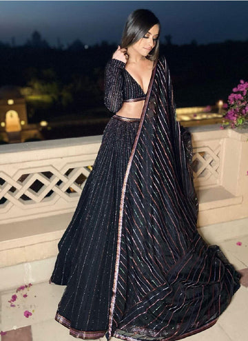 Black Multi Sequins Georgette Party Wear Lehenga Choli