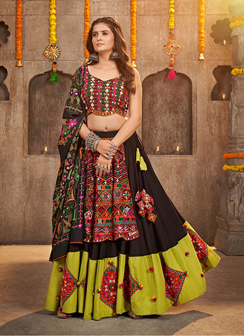 Black Thread Embroidered Georgette Lehenga Set
