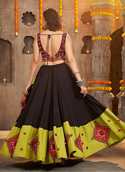 Black Thread Embroidered Georgette Lehenga Set