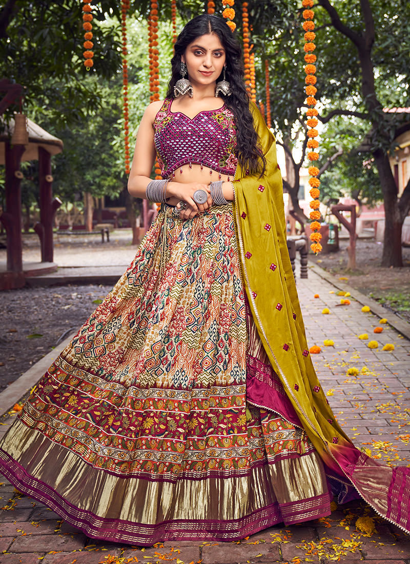 Silk Ready Made Circular Lehenga Choli in Multi-colour