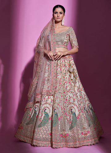 Unimaginable Cream Sequins Embroidered Soft Net Lehenga Choli