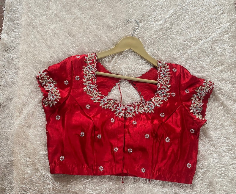 Red Pure Silk Hand Embroidery Blouse
