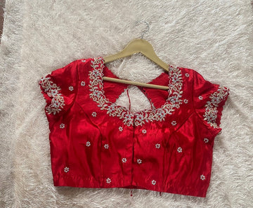 Red Pure Silk Hand Embroidery Blouse